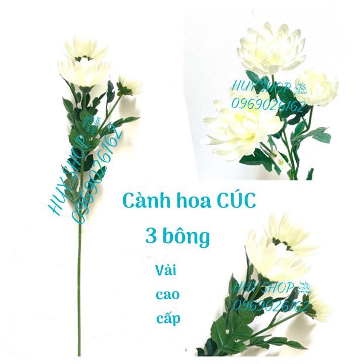 Hoa giả trang trí - Cành HOA CÚC 3 Bông (65cm) Vải cao cấp