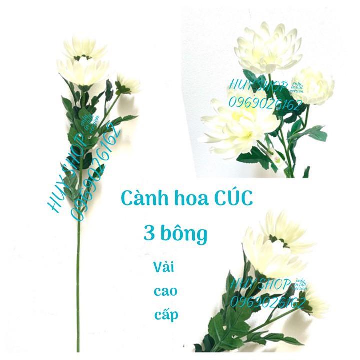 Hoa giả trang trí - Cành HOA CÚC 3 Bông Vải cao cấp