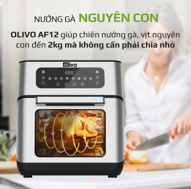 Nồi Chiên Không Dầu OLIVO AF12 Thương Hiệu Mỹ Gồm 8 Chức Năng Chiên Nấu, Dung Tích 12 Lít Công Suất 1800 W - Hàng Chính Hãng