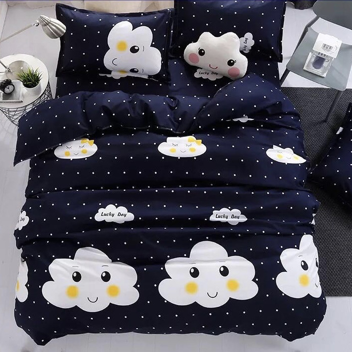 Bộ chăn ga gối cotton PL1 - Mây Chấm Bi - Tặng kèm 1 móc khóa Houston