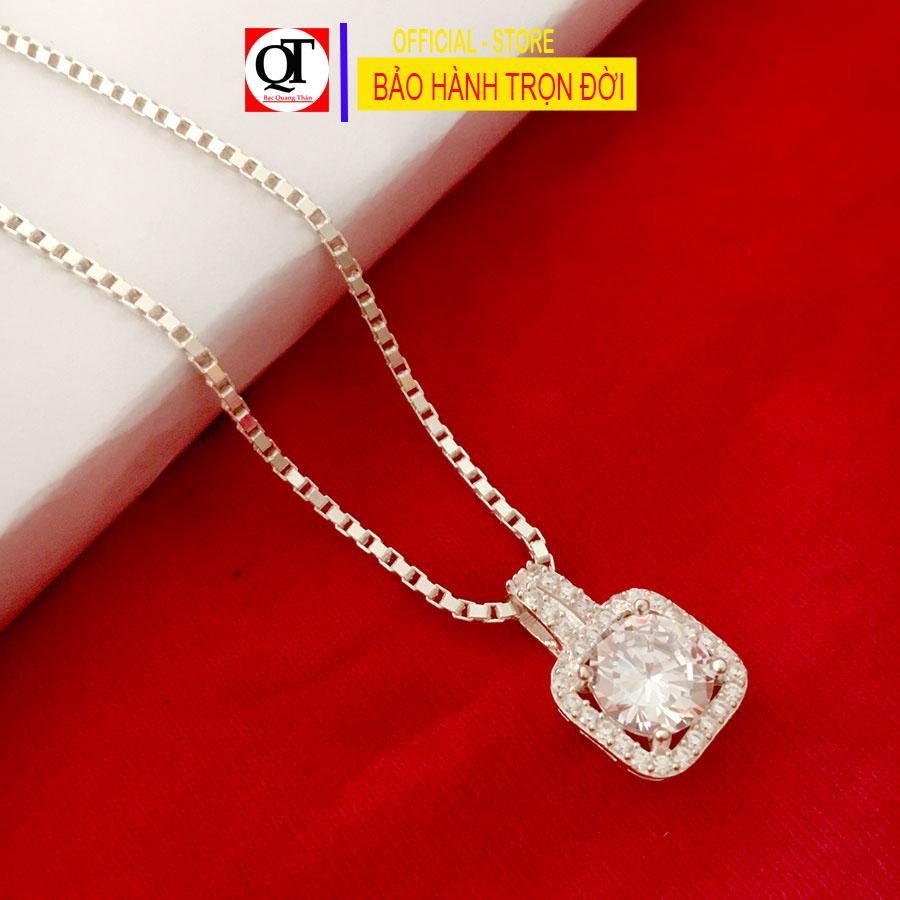 Mặt dây chuyền nữ mặt vuông đính đá kim cương nhân tạo 8 ly chất liệu bạc ta Bạc Quang Thản - KQTBTS39QH