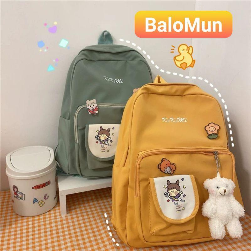 Balo sticker + móc gấu thời trang nữ chống thấm nước Balo ulzzang Ulzzang