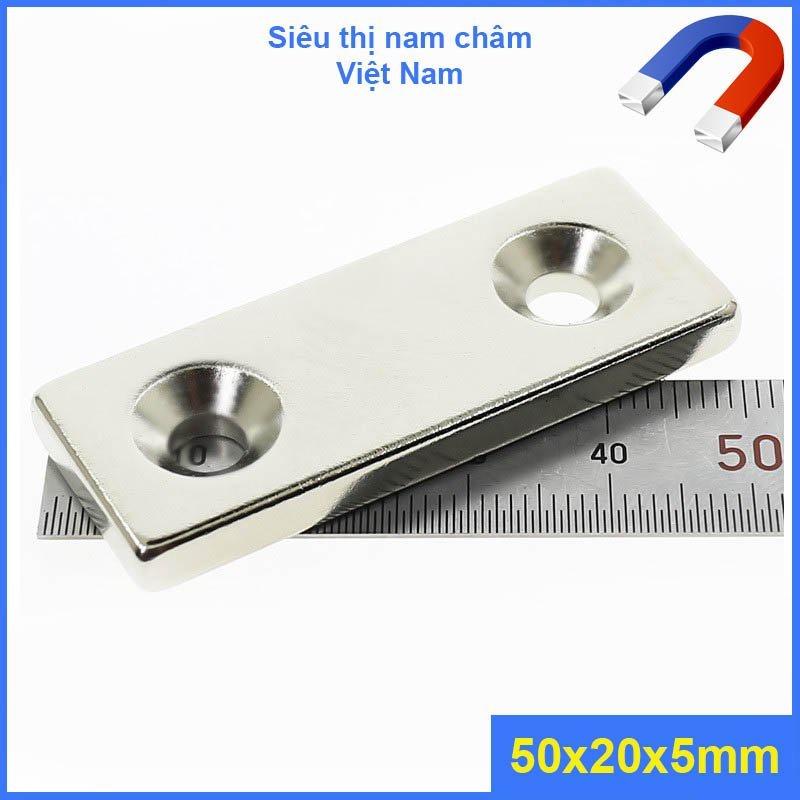 Nam châm 2 lỗ bắt vít 50x20x5mm nam châm vĩnh cửu