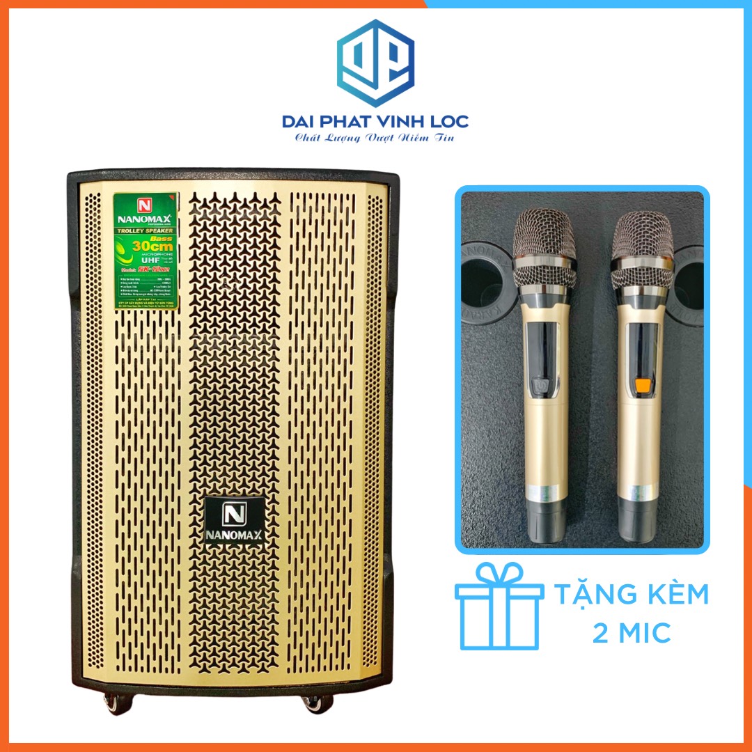 Loa Kéo Karaoke Nanomax SK-12X2 3 Tấc Đọc Được USB Thẻ Nhớ Công Suất Tối Đa 420W Tay Kéo Vân Gỗ Tặng Kèm 2 Mic Hàng Chính Hãng