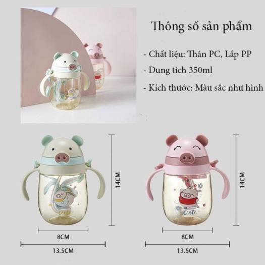 Bình Nước Có Ống Hút Cho Bé Tập Uống Có Van Chống Sặc Hình Mũi Lợn Cao Cấp 250-350ml Bằng Nhựa PP Chịu Nhiệt Tốt Có Tay Cầm Tiện Lợi - Hàng Loại 1 - Chính Hãng MINIIN