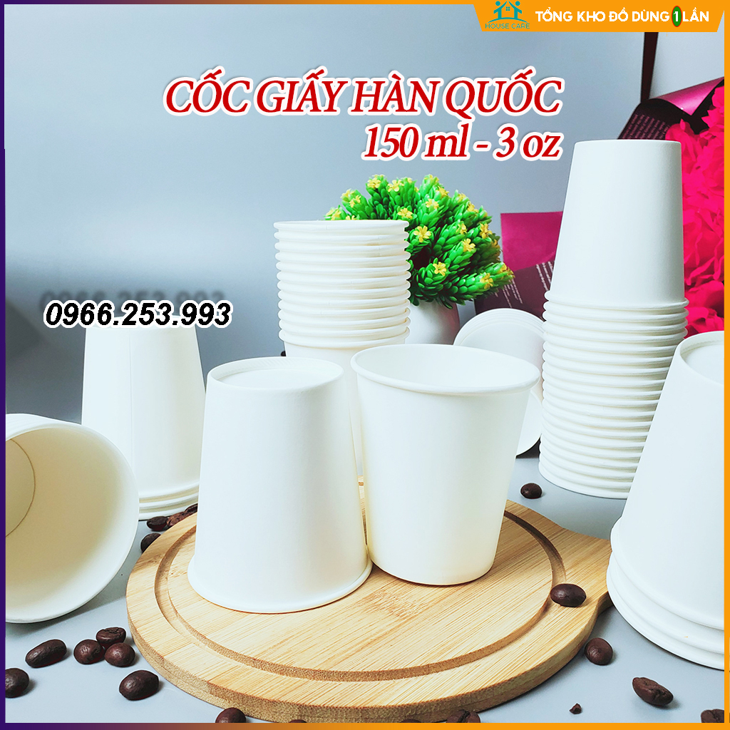 Set 50 cốc giấy 150ml ~ 5 OZ cao cấp Hàn Quốc