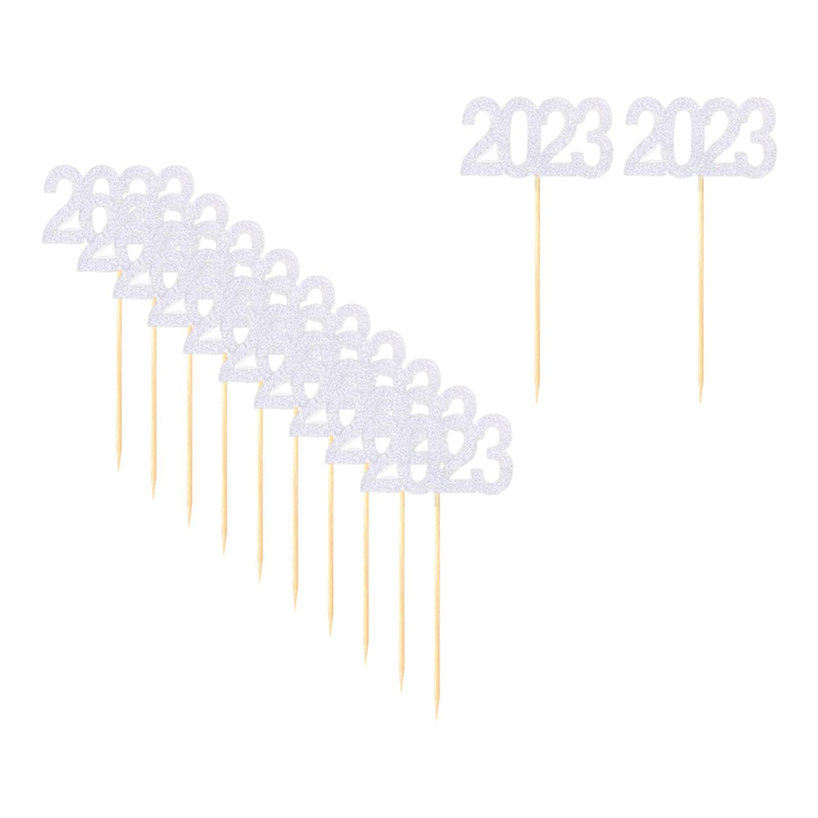 12Pcs 2023 Cupcake Topper Glitter for Party Decor Birthday Theme Supplies