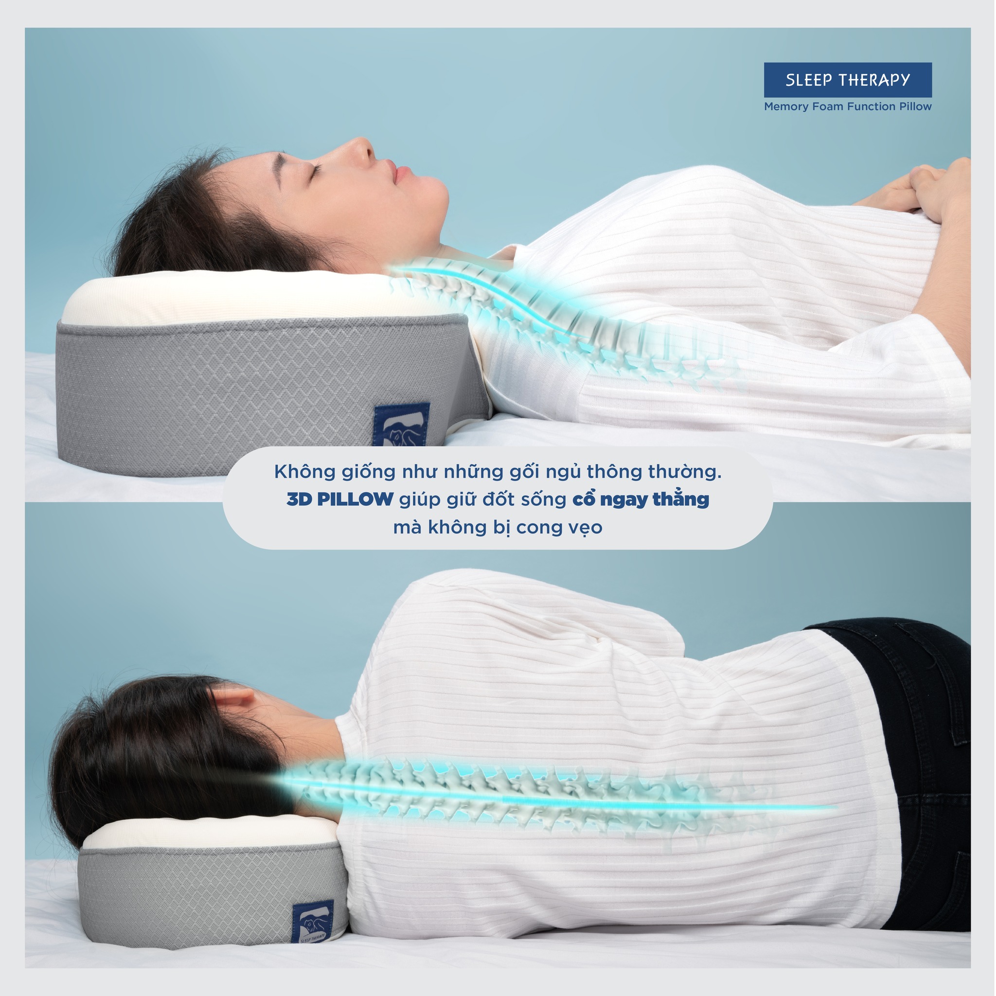 Gối ngủ ngon giảm đau vai gáy cổ người lớn - Sleep Therapy - Memory Foam