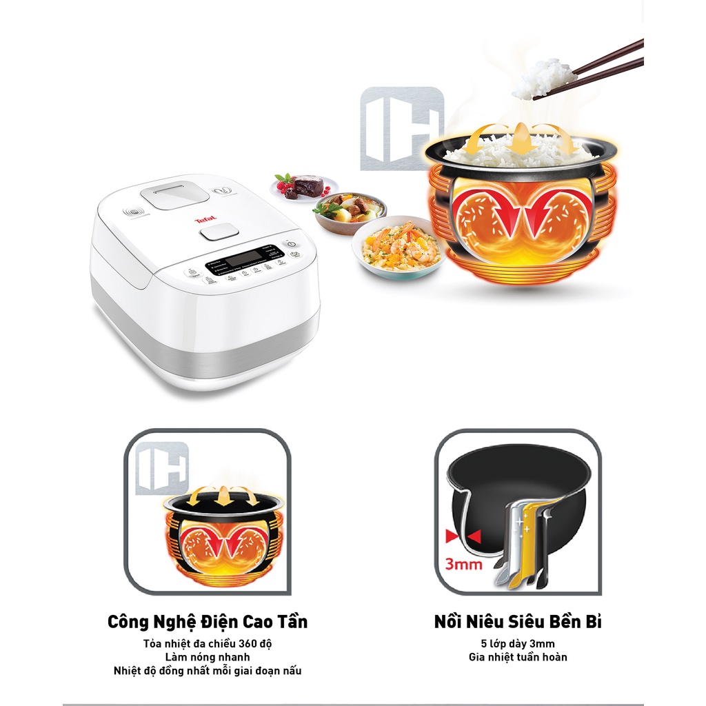 Nồi cơm điện tử cao tần Tefal 1.5L - Thương hiệu Pháp - RK808168 - Hàng chính hãng