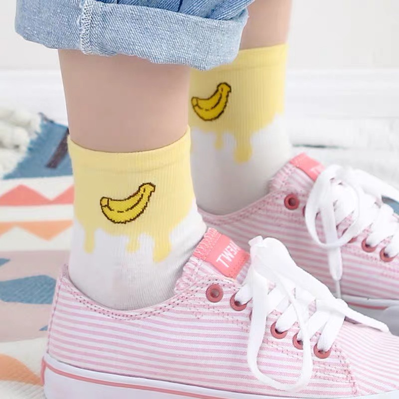 Set 5 Đôi Tất Dáng Dài In Hình Các Món Ăn Ngộ Nghĩnh Tone Màu Dịu Mát TN36