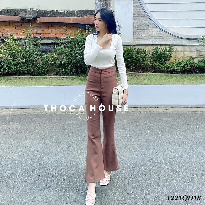 Quần dài nữ ống loe màu trơn đen, nâu, nude THOCA HOUSE có size mặc công sở, đi chơi, đi tiệc