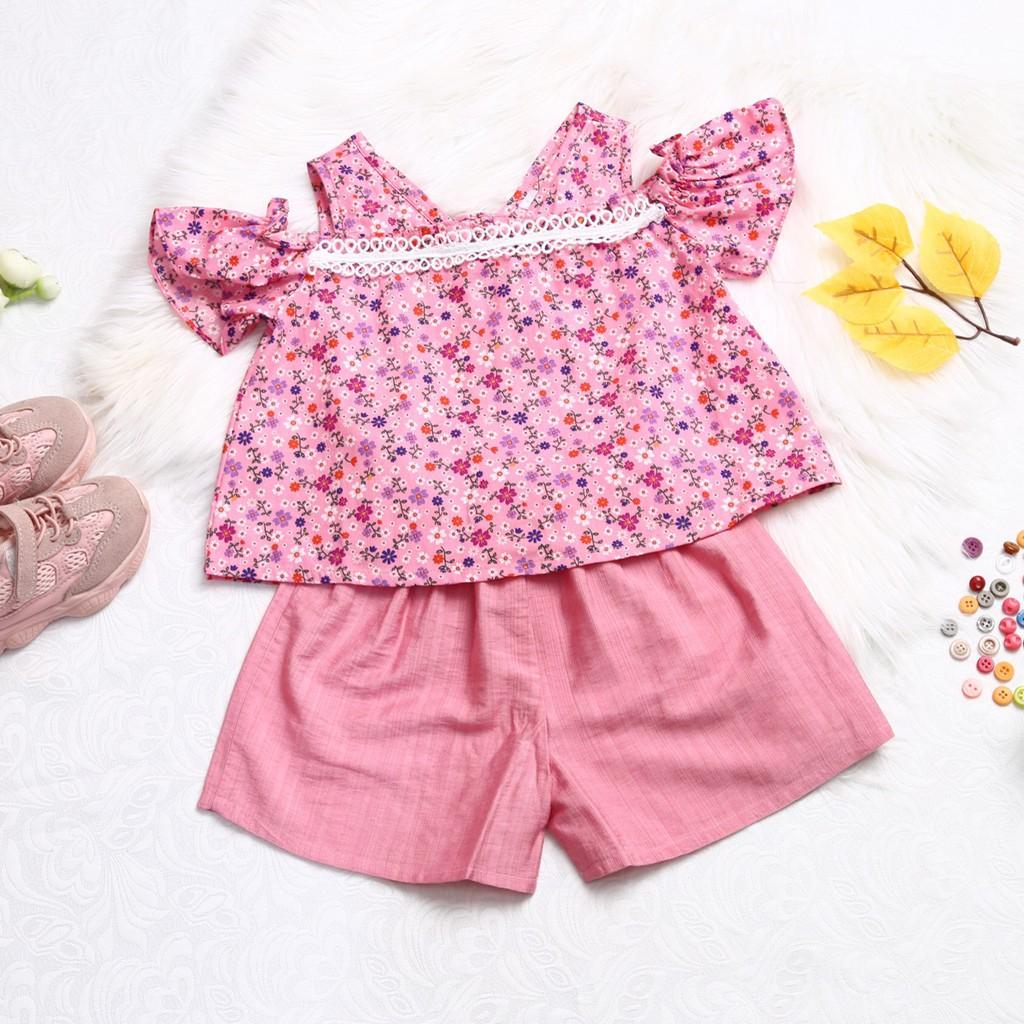 Bộ đồ bé gái trễ vai hoa nhí