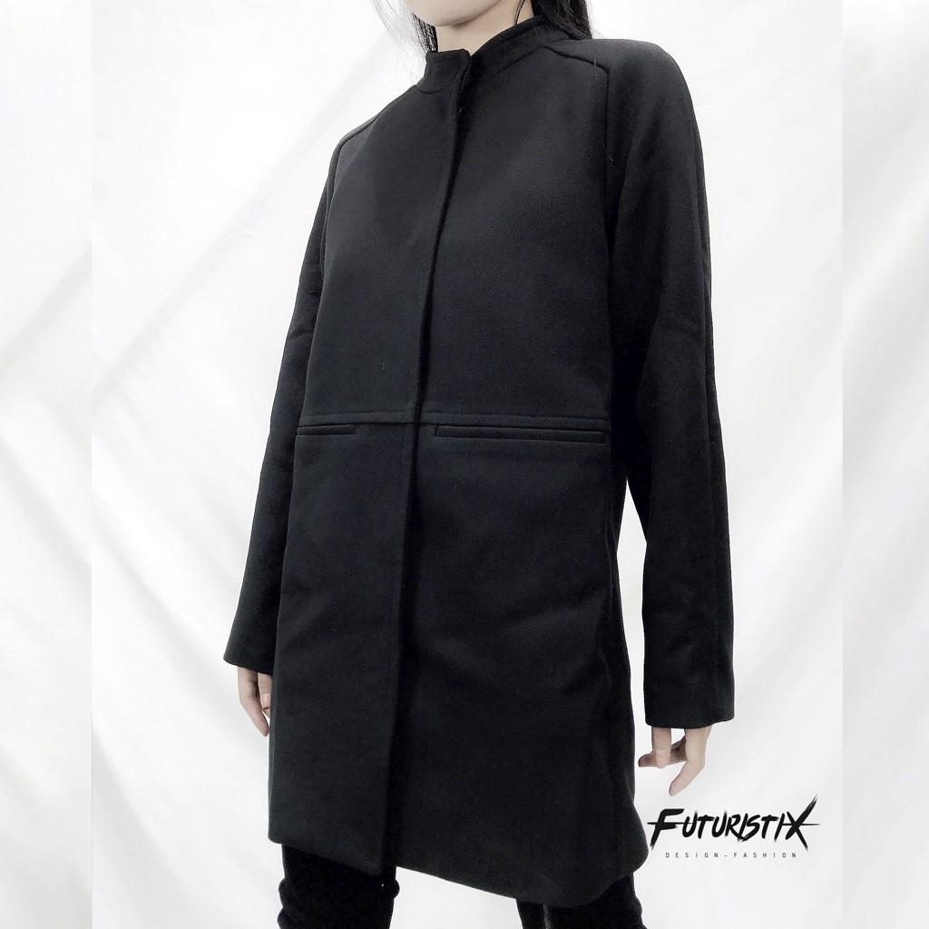 Áo Măng Tô Hàng Cúc Ngoài Futuristix - Quần Zipper Q049 - Áo 2 Dây All Black