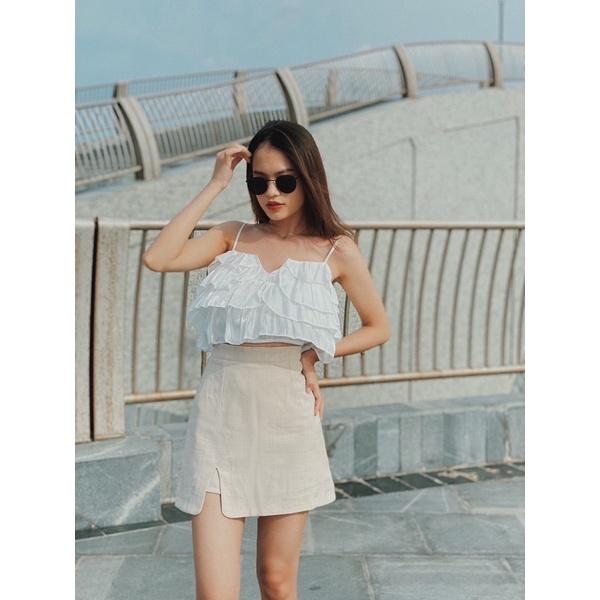 Chân váy chữ A xẻ màu be