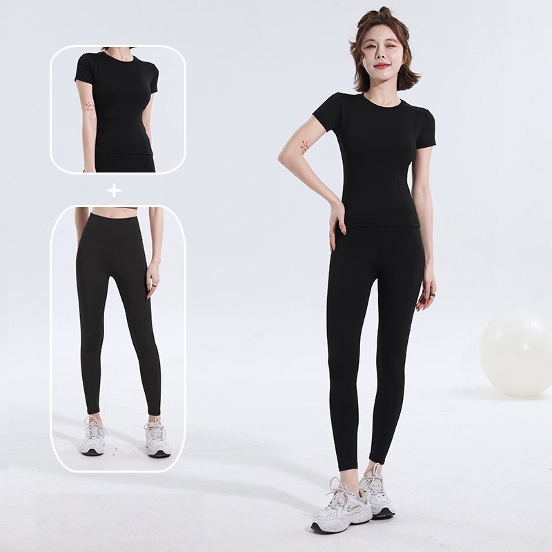 Set quần áo tập gym, tập yoga , earobic, zumba áo thun và quần dài co giãn thoáng mát, mặc tôn dáng