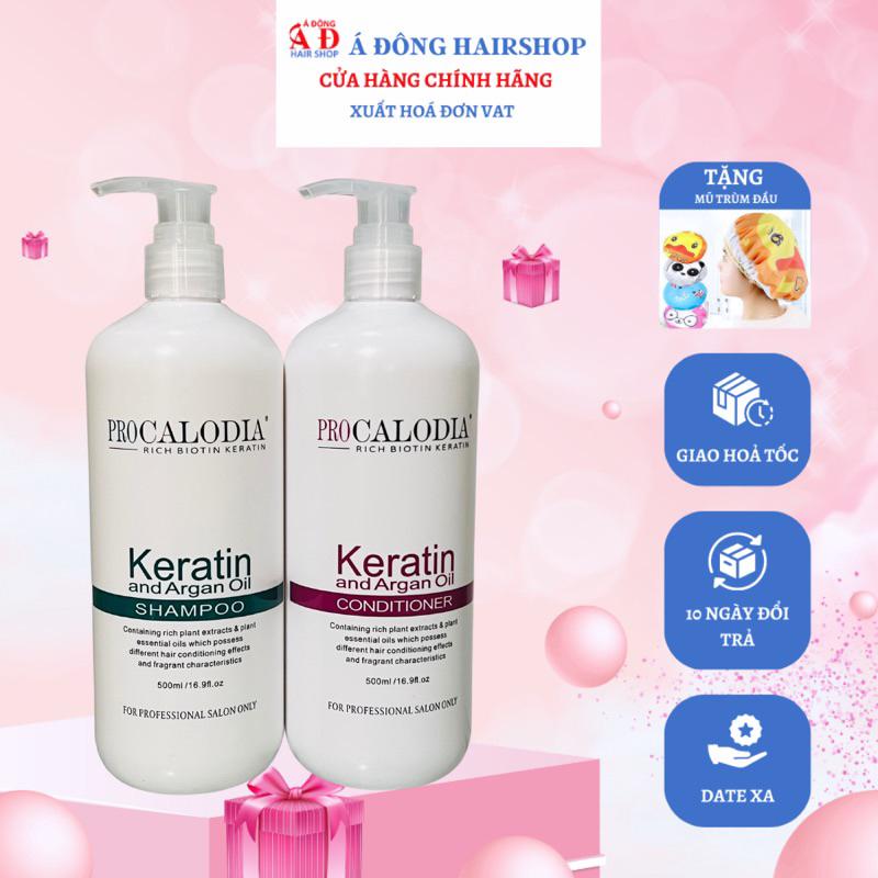 Bộ dầu Gội xả hấp ủ dưỡng Keratin Pro Calodia siêu mượt phục hồi tóc hư tổn + Gội xả gói Karseell 15ml