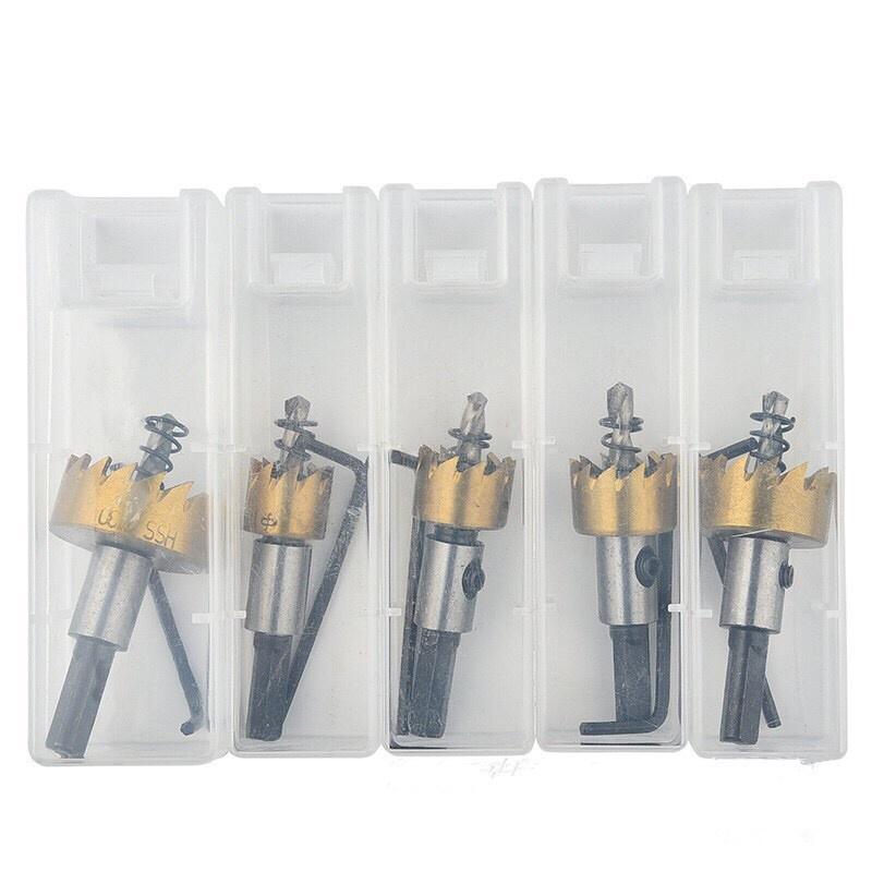 Bộ 5 Mũi Khoan Khoét Lỗ Thép HSS V1 Kích Thước 16mm - 30mm Có Mũi Định Tâm