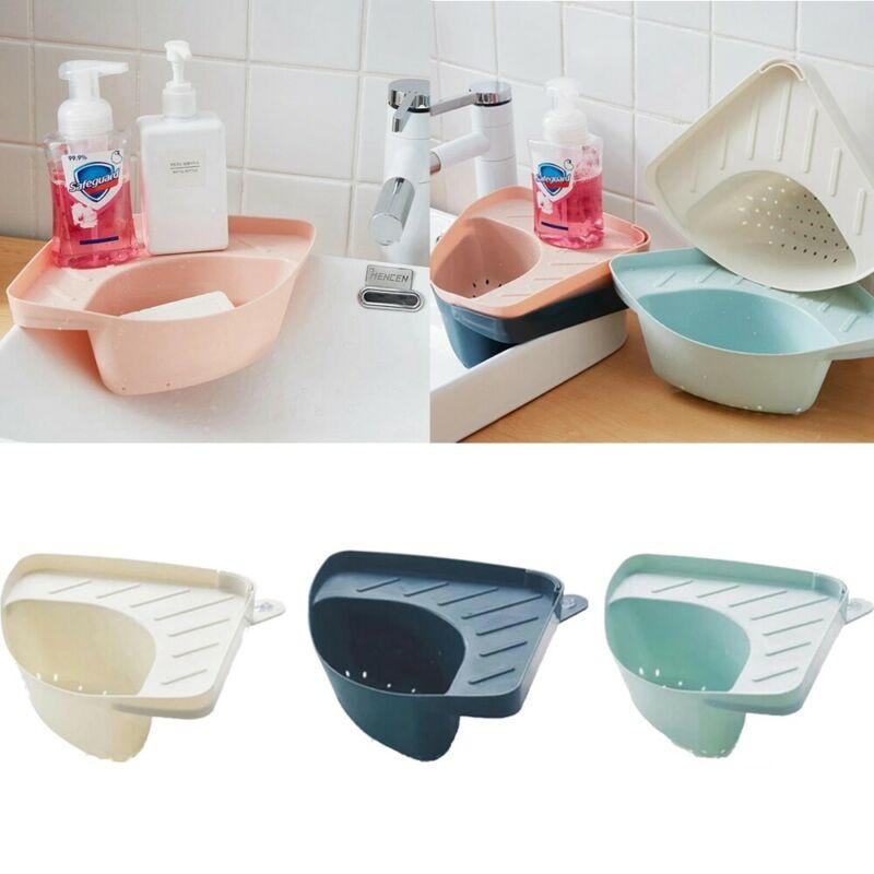 Triangle Sink Drain Basket Sucker Organizer Corner Kitchen Storage Rack Drainers