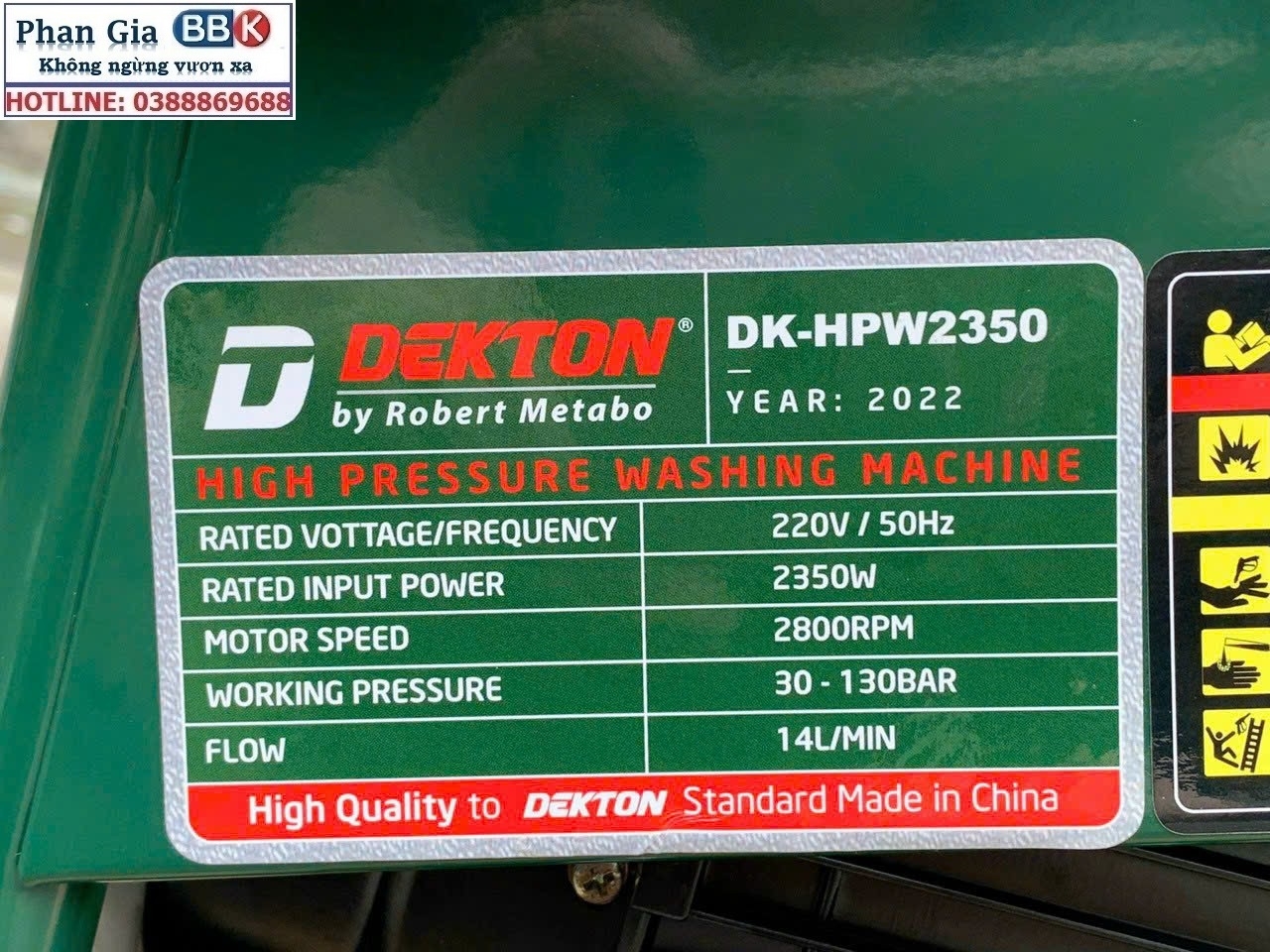 Máy Rửa Xe Công Nghiệp Dekton DK-HPW2350 - Công Suất 2350W - Có Chỉnh Áp - Motor Đầu Rời - Có Bánh Xe