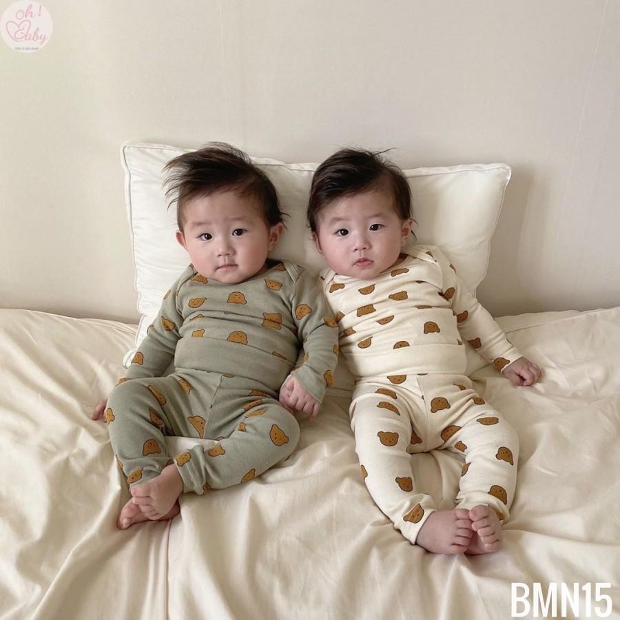 Bộ Dài Tay Cotton Họa Tiết Gấu Cho Bé