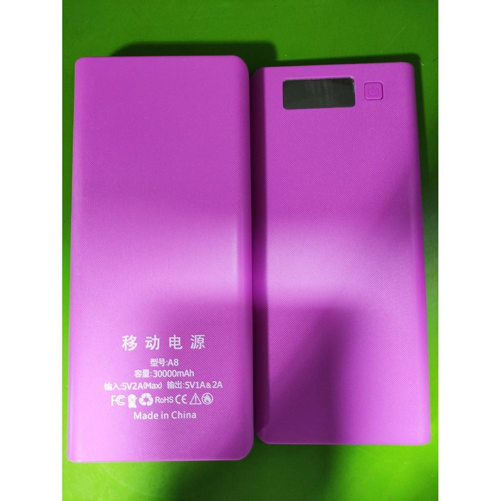 Box sạc dự phòng lắp 8 cell 18650 vỏ nhựa màn LCD màu hồng