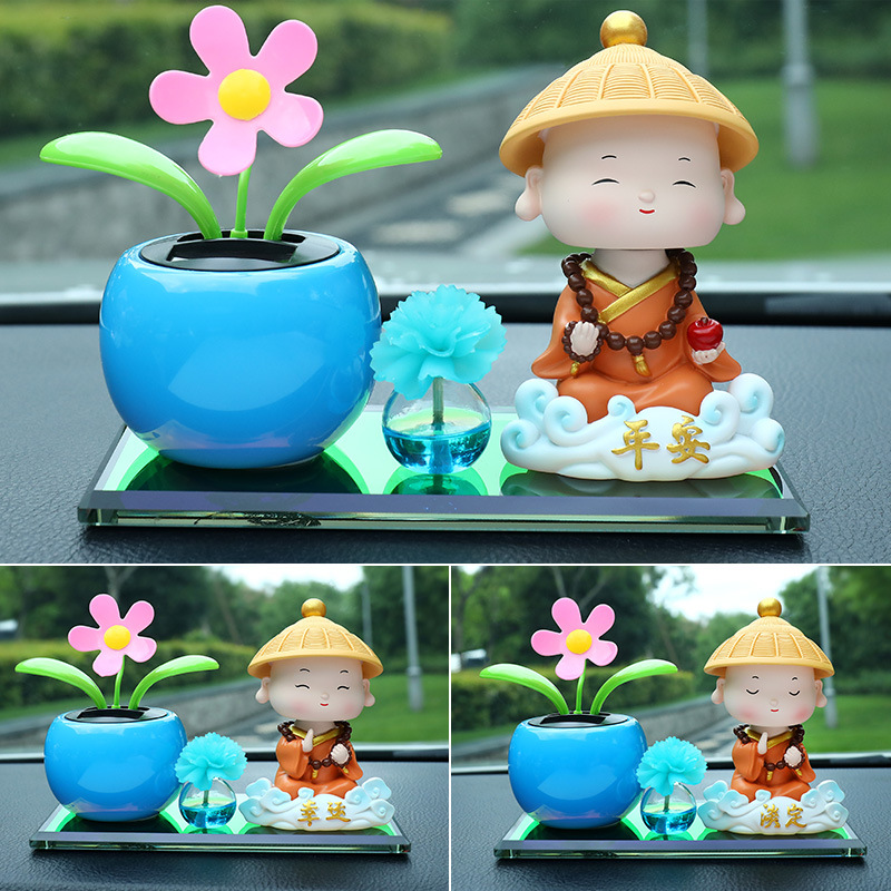 Tượng Nước Hoa Chú Tiểu Chậu Hoa Dễ Thương Trang Trí Taplo Ô Tô