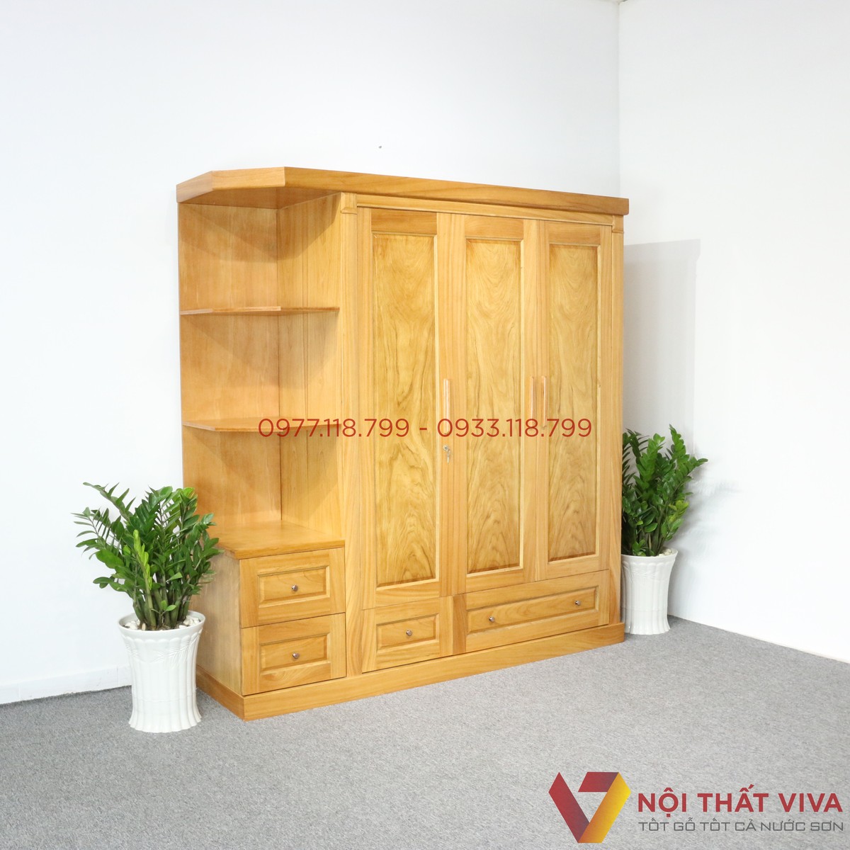 Tủ Quần Áo Gỗ Gõ Đỏ 3 Cánh Có Kệ Trang Trí Đẹp Giá Rẻ