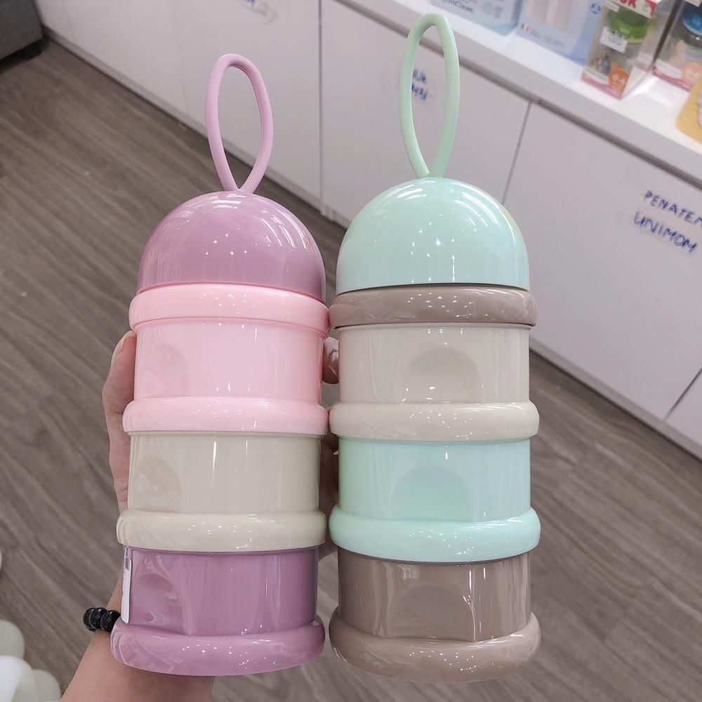 Hộp chia sữa 3 tầng cao cấp hình thú có quai xách, hộp trữ đồ ăn dặm cho bé tiện dụng