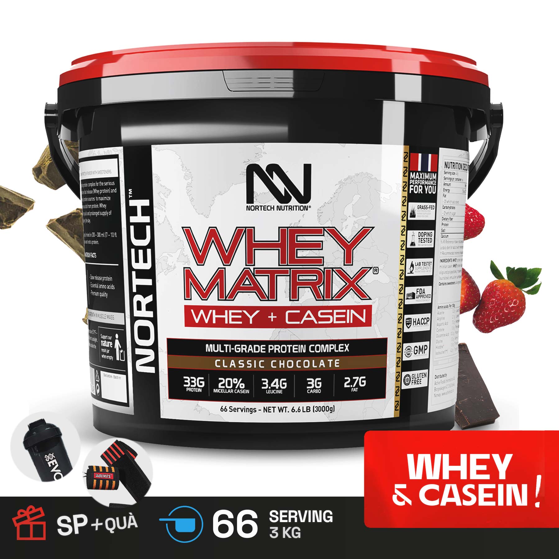 Sữa tăng cơ Whey Protein - Whey Matrix từ Nortech Nurition - 33g Protein Whey &amp; Casein - 66 Lần dùng - Hỗ Trợ Tăng Cơ &amp; Phục Hồi Cơ bắp liên tục