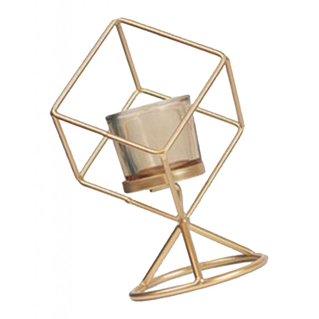 Nordic Style Geometric Candle Holder Stand with Glass Cup Golden