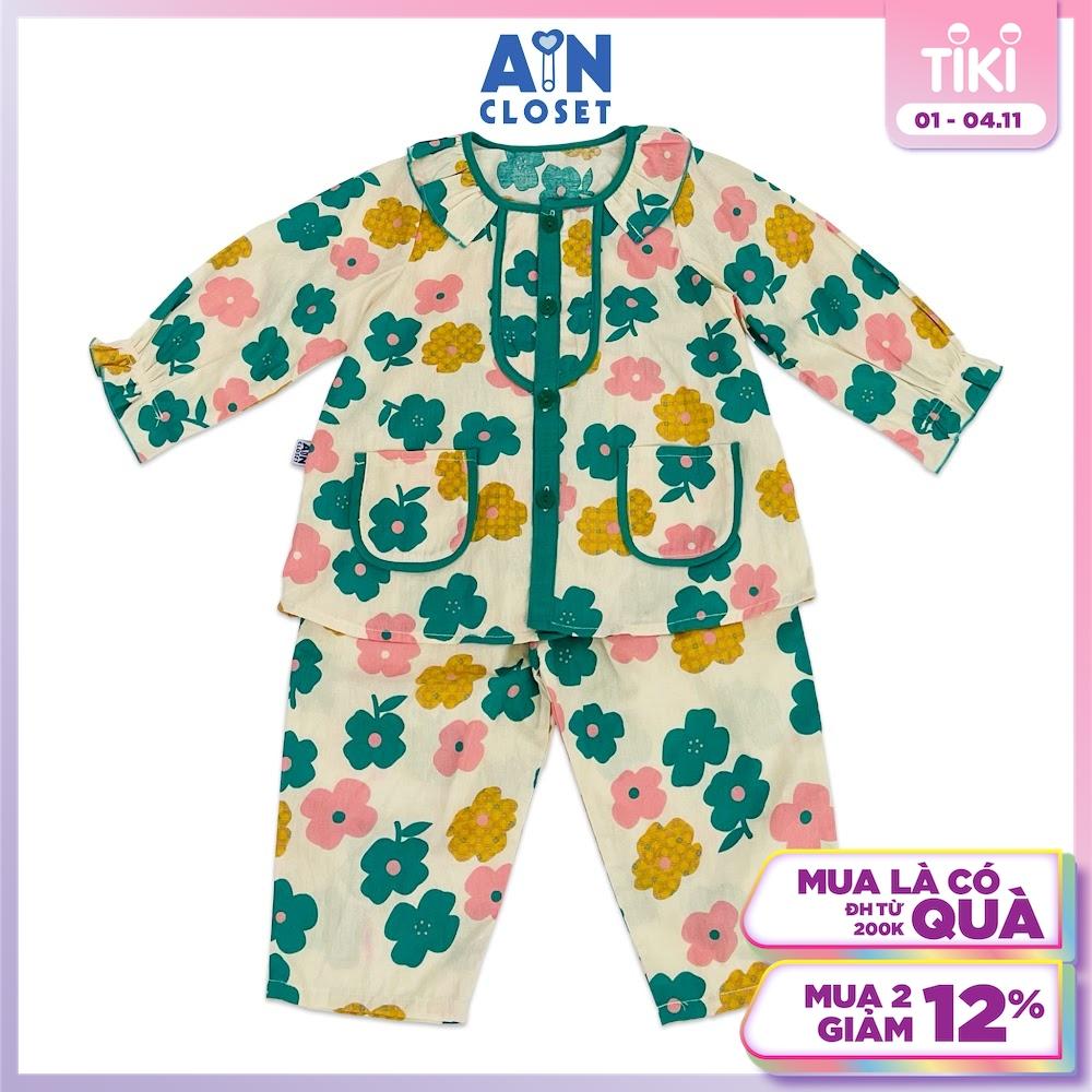 Bộ quần áo dài bé gái họa tiết Hoa Xanh cotton - AICDBGDZE0QG - AIN Closet