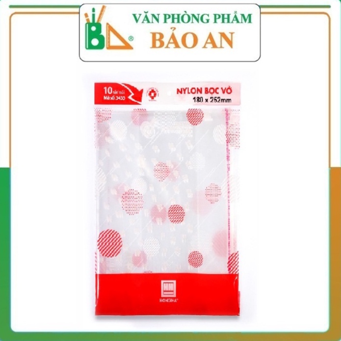 Bọc Vở Nylon Cấp II HH 3435 (180x252mm) Tập 10 Chiếc Hiết Kế Tiện Dụng Với Phần Gấp Hai Bên Giúp Giữ Cho Bìa Vở Luôn Chắc Chắn Không Bị Tháo Rời.