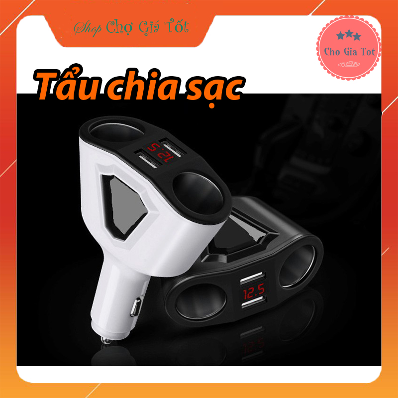 Bộ chia cổng sạc ô tô 12V/24V ra 2 Nguồn và 2 USB