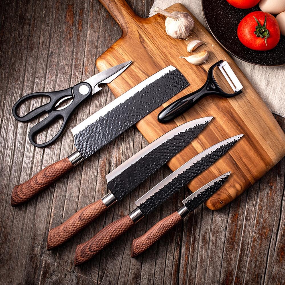 Kitchen knife Chef Knives Japanese High Carbon Stainless Steel Imitation Damascus Sanding Laser Knife Kitchen knife set