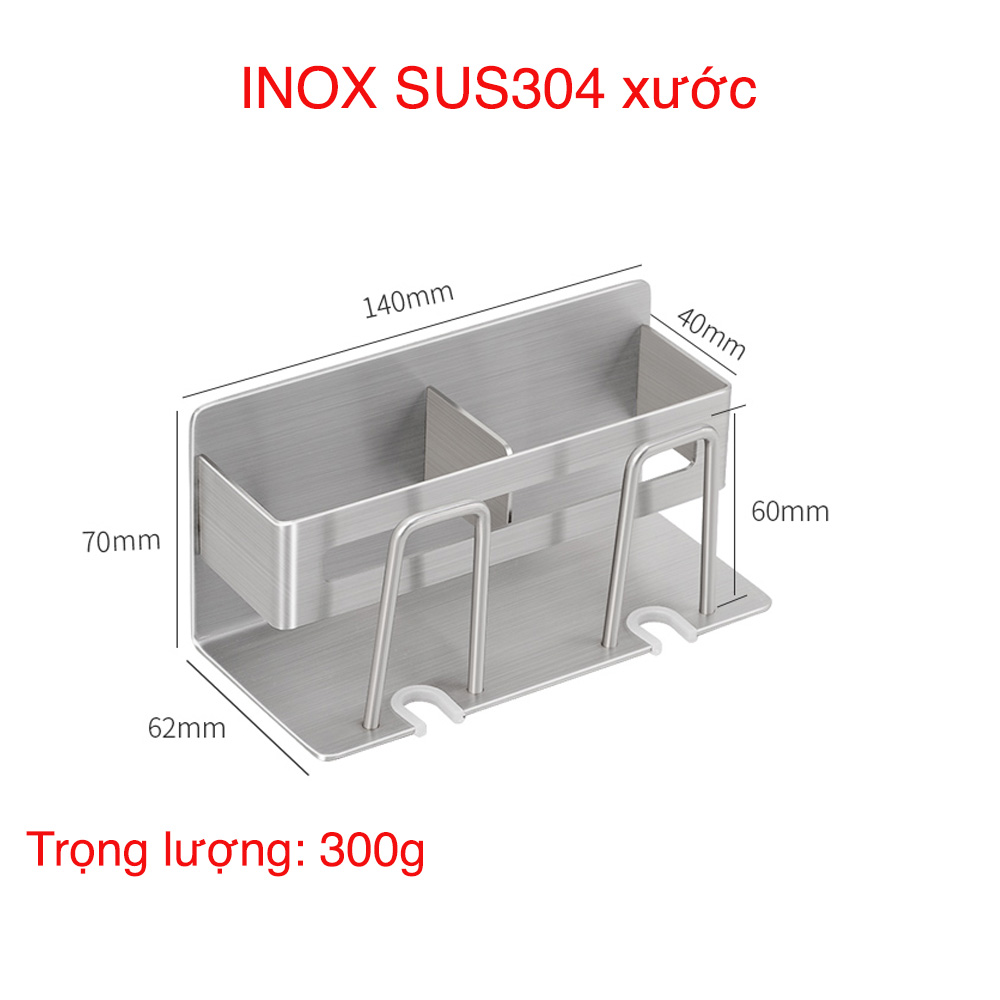 Kệ đựng bàn chải dán tường gạch men 2 ngăn Hobby Home Decor CD3M - Inox 304 không rỉ kèm keo dán gạch men