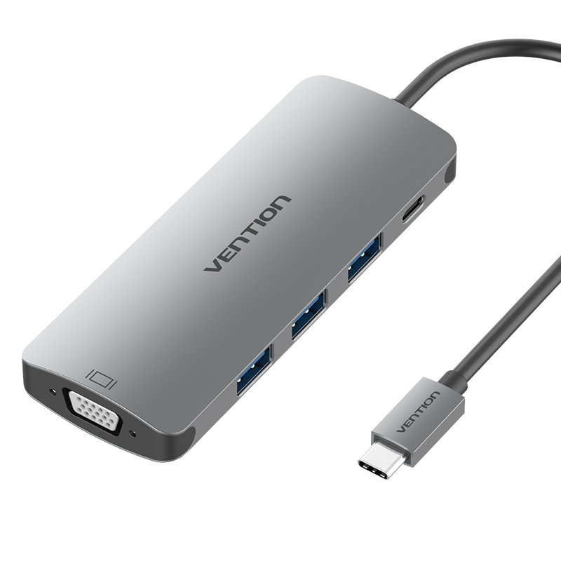 Cáp chuyển đổi Type-C sang VGA + 3 cổng USB 3.0 + Type-C PD hàng chính hãng Vention CGQHA