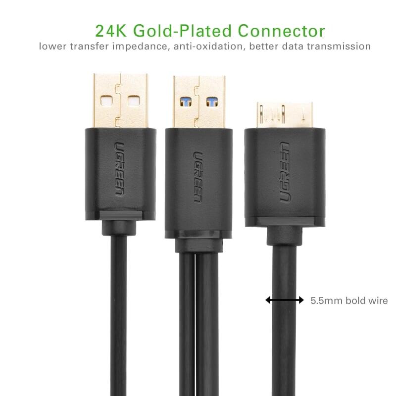 Ugreen UG10898US140TK 0.5M màu Đen Cáp USB 3.0 sang MICRO USB 3.0 cho ổ cứng hỗ trợ nguồn - HÀNG CHÍNH HÃNG