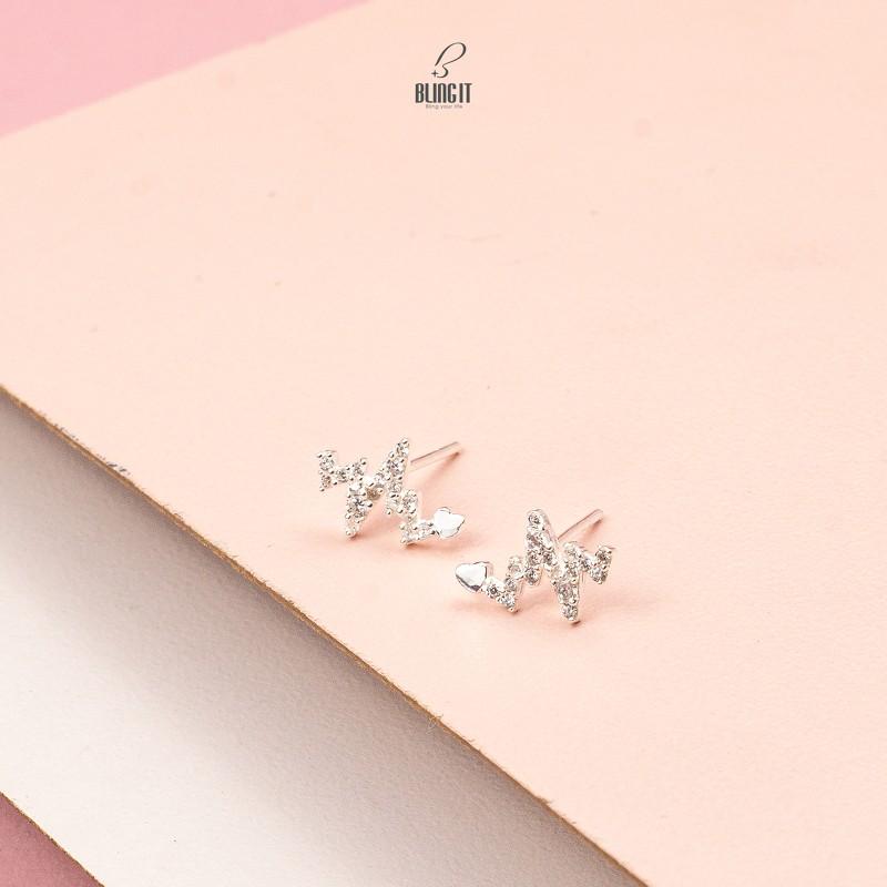 Bông tai Bling It nhịp tim bạc đính đá BIBT488