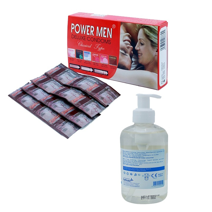 Bao cao su Powermen Gia đình mỏng trơn 12 cái và 250ml gel bôi trơn KLY