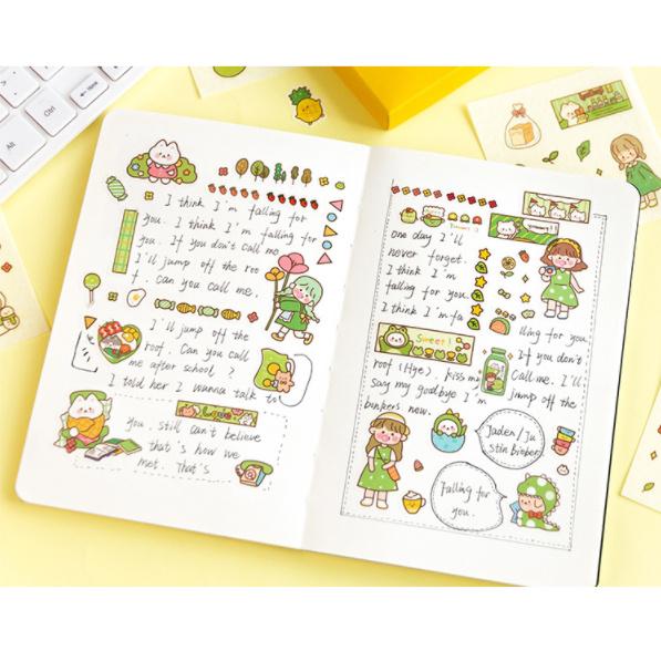 Hộp 100 tờ sticker trang trí hình dán cô gái dễ thương