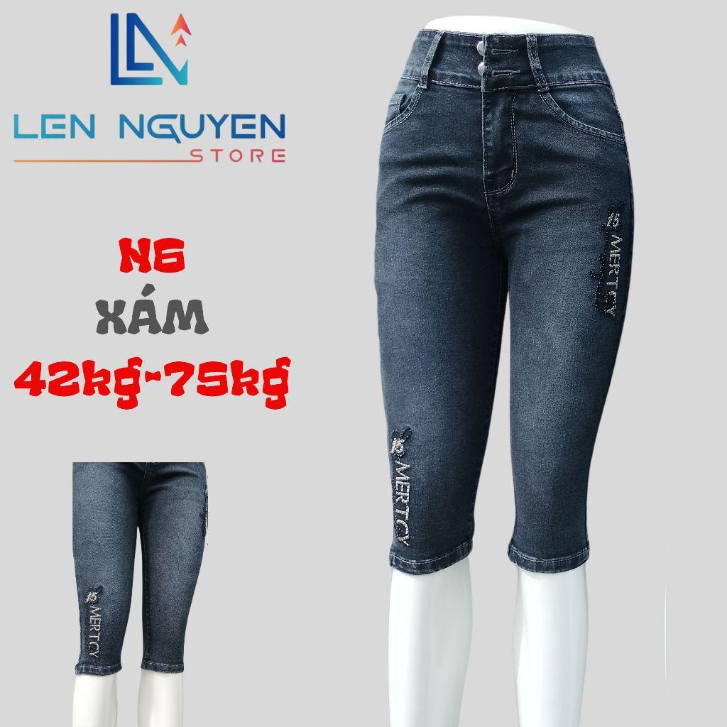 N6_Quần jean nữ, 7 tất, lưng cao, quần bò nữ dáng ôm, quần rin nữ có big size, cho 42kg đến 75kg,LEN NGUYEN STORE - Xanh Nhạt