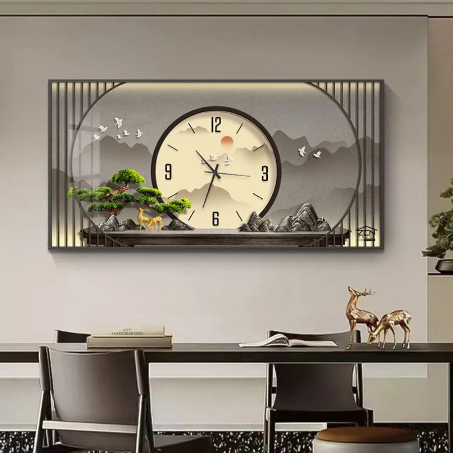 (CÓ ẢNH THẬT)Tranh đồng hồ tráng gương cây tùng 2 trang trí decor phòng khách quà tặng tân gia