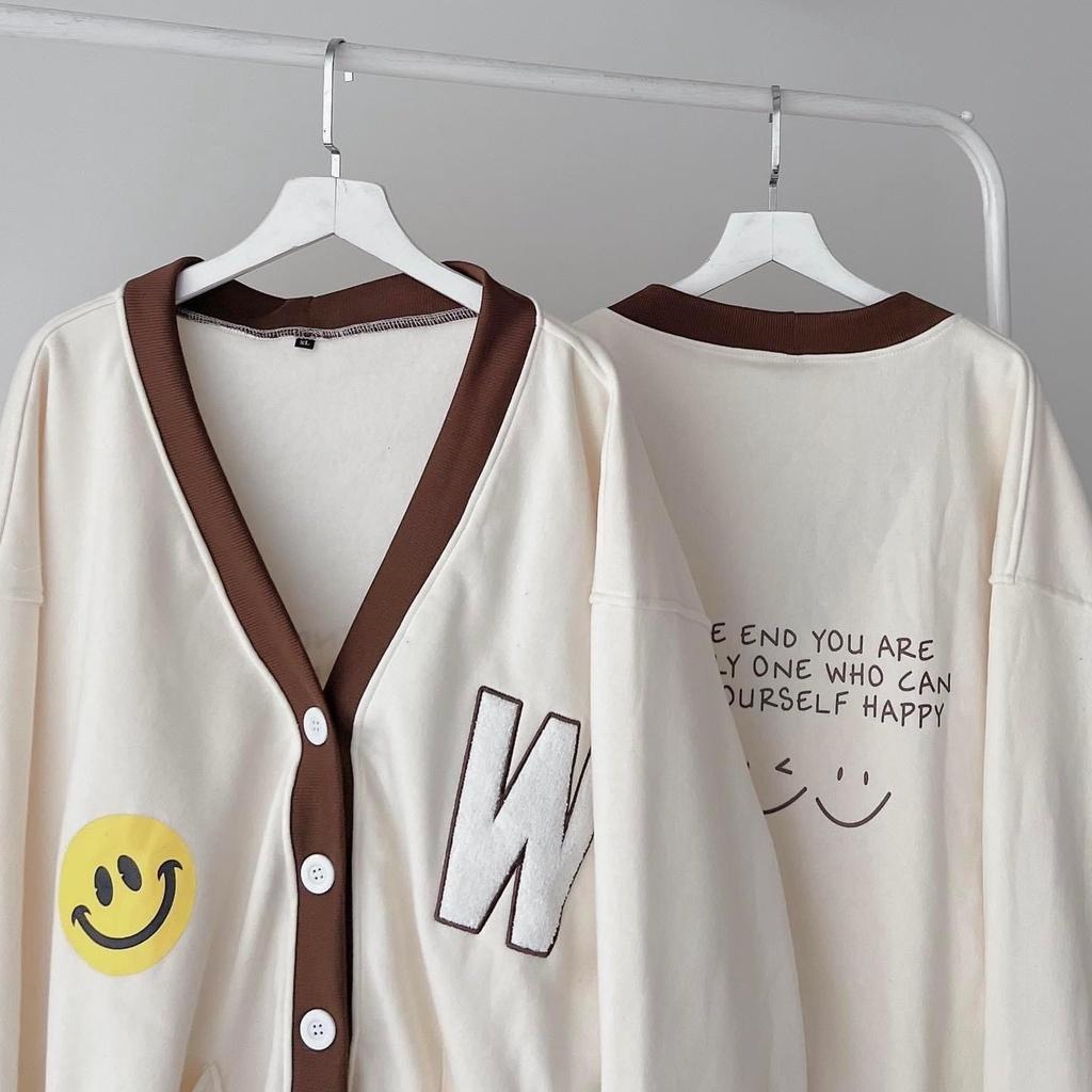 Áo Khoác cardigan nỉ bông W , Áo khoác Nỉ Cardigan ️Áo khoác Bomber Nam nữ cao cấp bông dày mịn form rộng Unisex