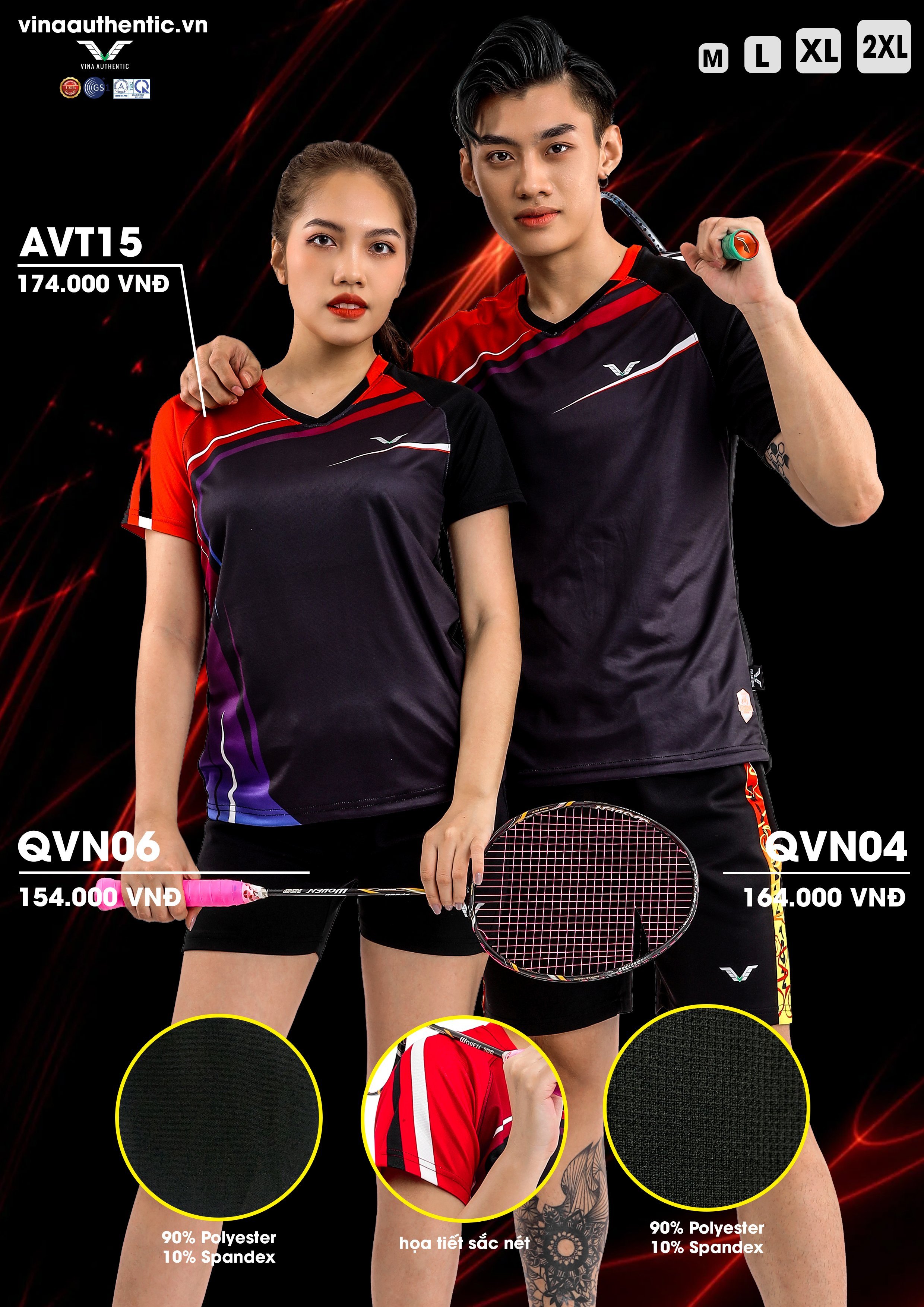 [MUA 1 TẶNG 1] ÁO COUPLE THỂ THAO NAM NỮ VNANAVT15 VINA AUTHENTIC CAO CẤP, CO GIẢN, THẤM HÚT MỒ HÔI, HỢP THỜI TRANG, DỄ HOẠT ĐỘNG