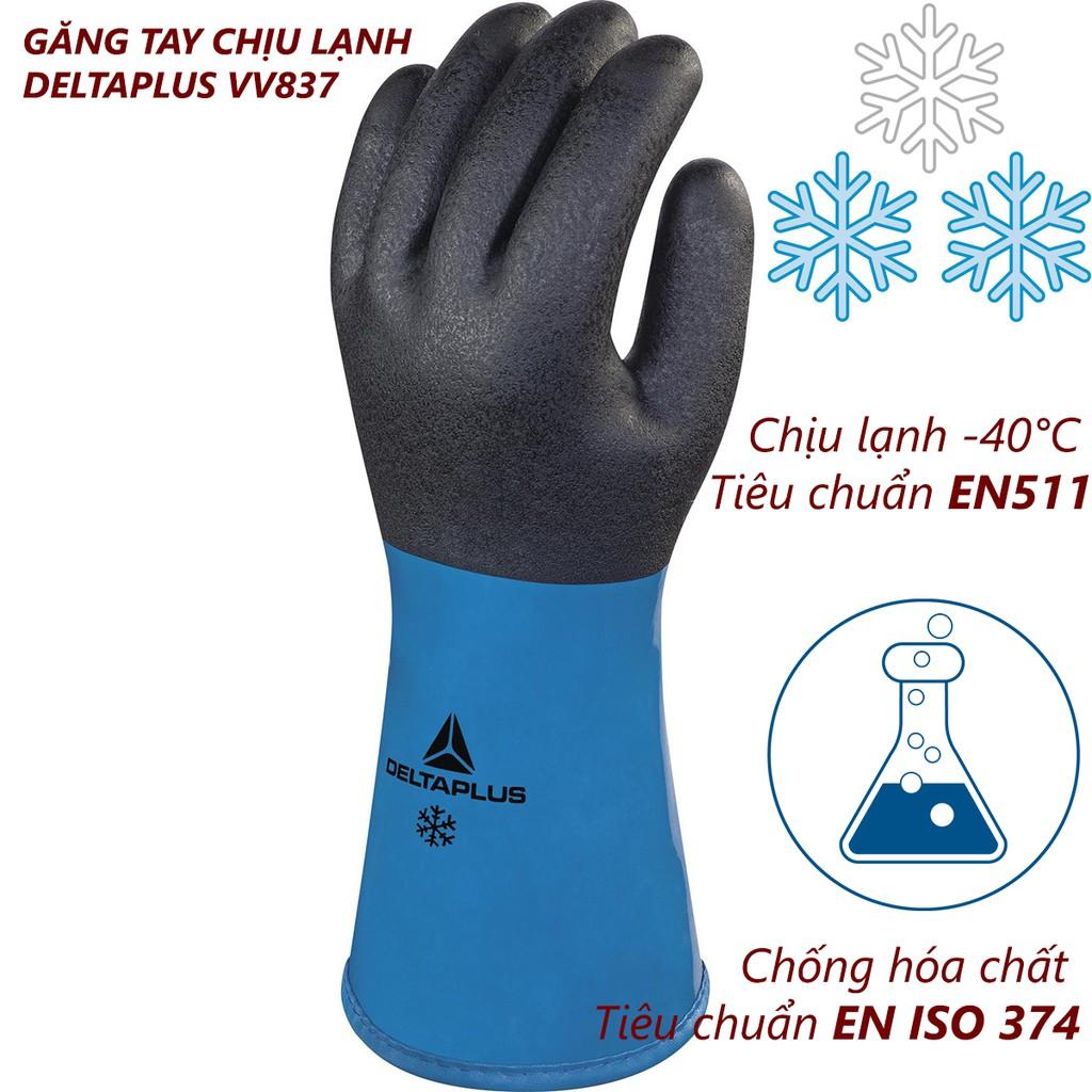 Găng tay chịu lạnh Deltaplus VV837 bao tay chống lạnh -40 độ C, chống hóa chất, phủ Nitrile chống trượt, linh hoạt cao