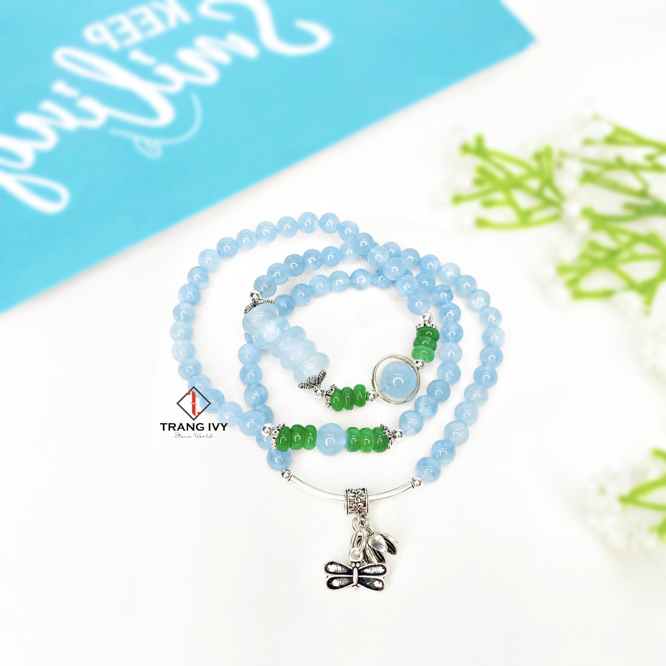 Chuỗi Aquamarine Mix Đồng Điếu Và Charm Bạc