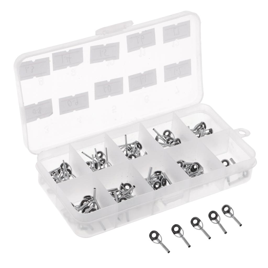 100Pcs Stainless Steel Fishing Rod Guides Ring Rod Repair Kit DIY Tips Rings