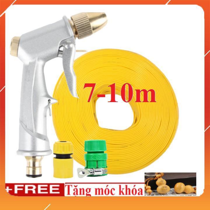 Bộ dây vòi xịt bơm nước tưới rửa , tăng áp 3 lần, loại 7m,10m 206701 đầu đồng,cút,+ móc khoá