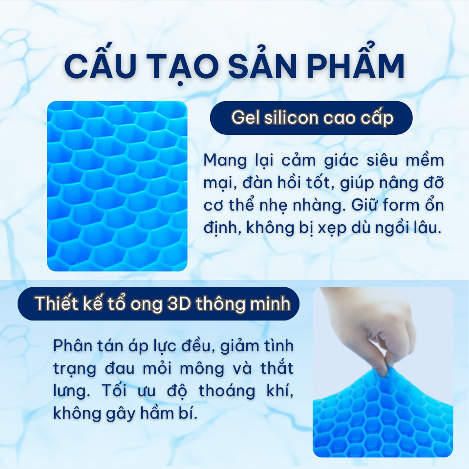 Đệm Ngồi Gel Silicon 3D Ánh Sao Chống Ê Mông Lót Ghế Văn Phòng Xe Hơi Mềm Thoáng Khí Miếng Lót Ngồi Ghế Nệm Ngồi Bệt