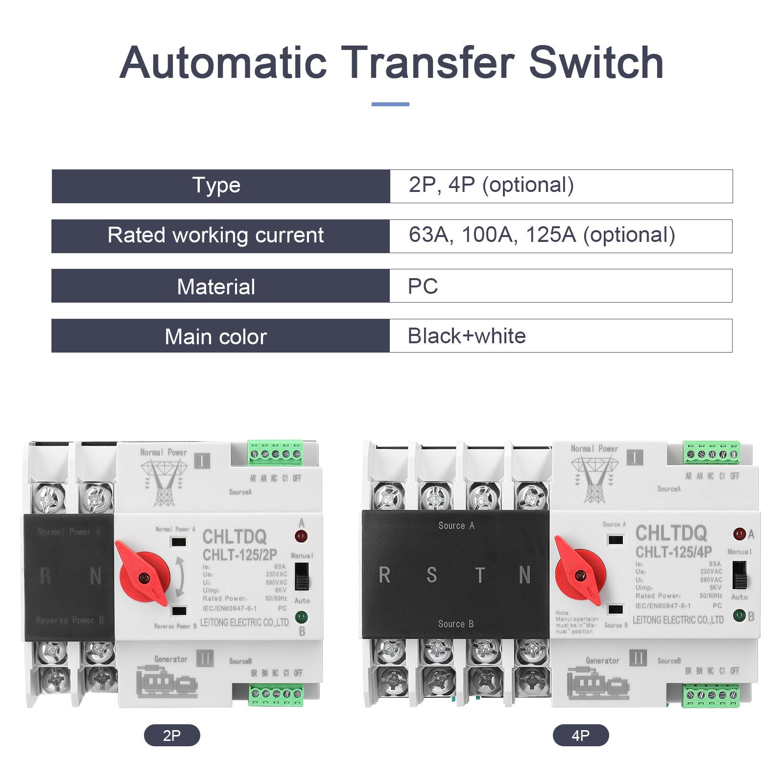Compact Automatic Transfer Switch Electrical Selector Switches Dual Power Switch Solar Power Rail Type Household Power Transfer Switch